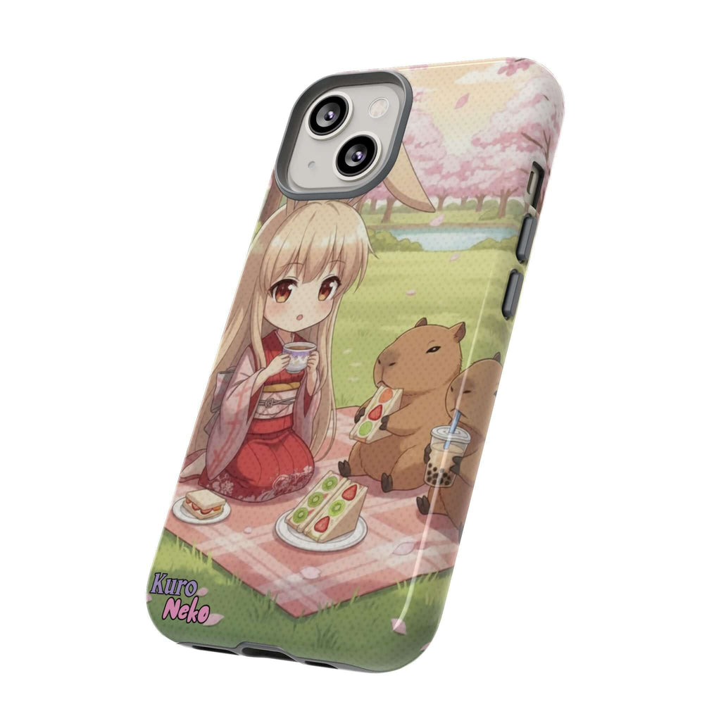Coque de Téléphone Anime HARU Muse Chibi Pique-nique avec personnage kemonomimi, oreilles d'animaux, style anime, Kuro Neko Shop.