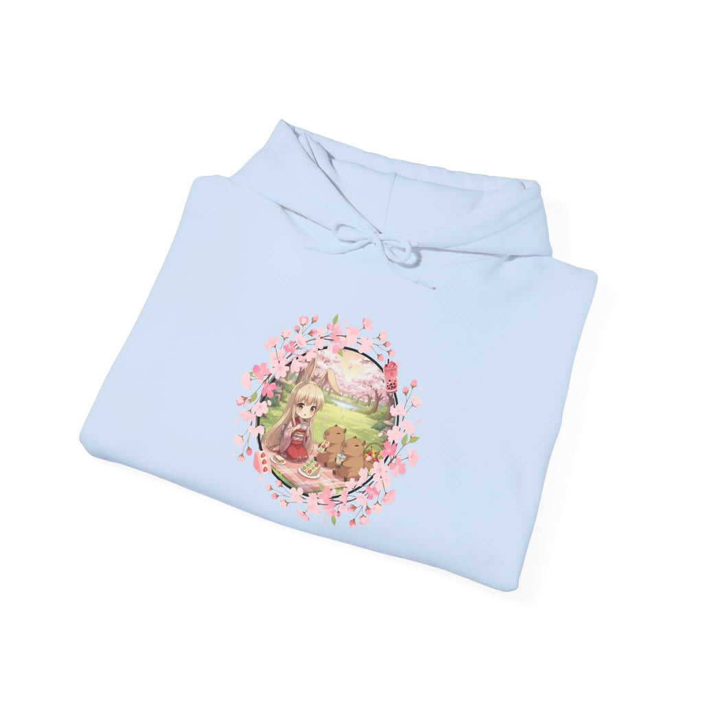Sweat à capuche Anime HARU Muse Chibi Pique-nique Sakura avec un design kemonomimi et des oreilles d'animaux, Kuro Neko Shop.