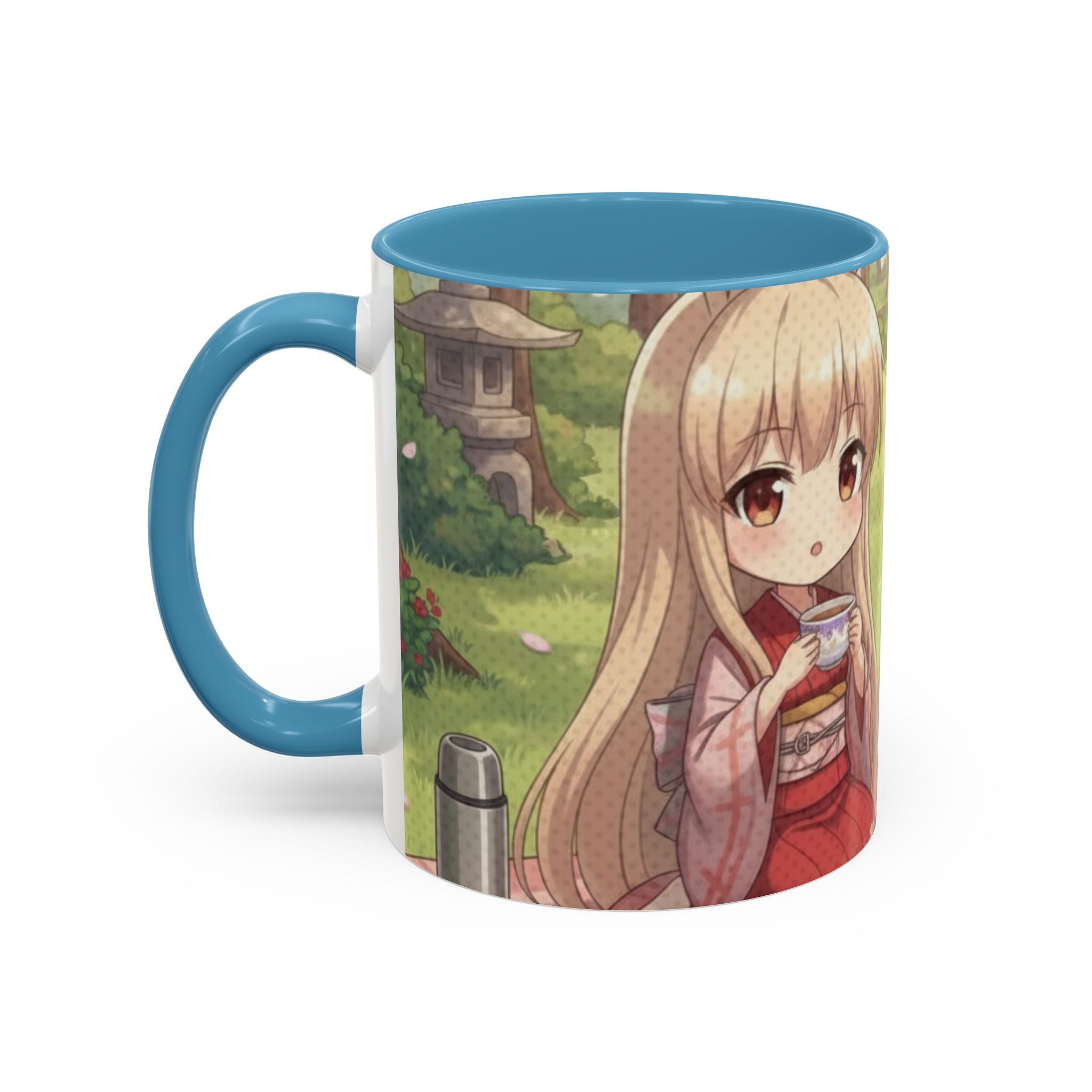 Mug Anime HARU Muse Chibi Pique-nique Sakura, avec un personnage kemonomimi aux longues oreilles et queue, Kuro Neko Shop.