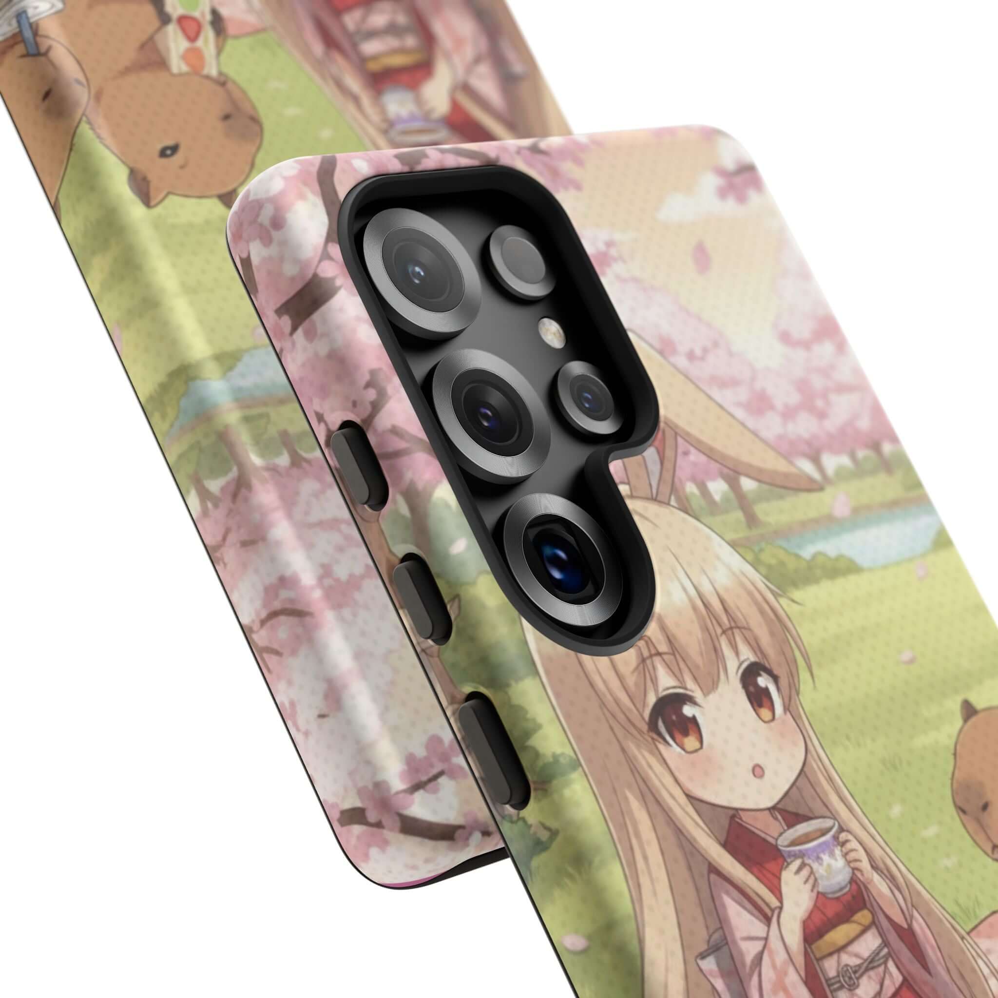 Coque de Téléphone Anime HARU Muse Chibi Pique-nique avec lapin, oreilles kemonomimi, design pastel, Kuro Neko Shop.