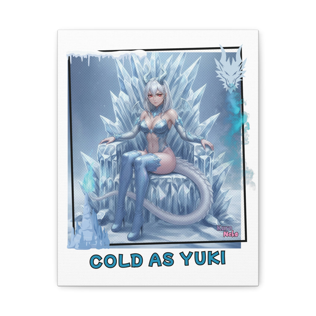 Toile Mate Anime YUKI, illustration d'une dragonne majestueuse sur un trône de glace, atmosphère hivernale.