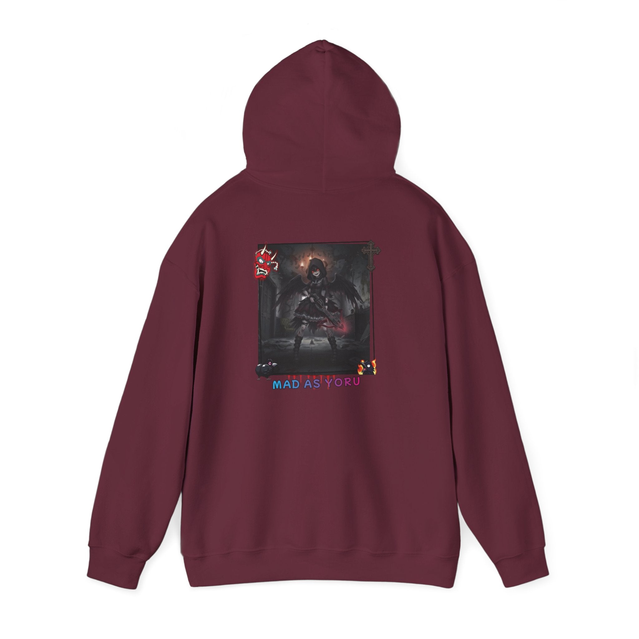 Sweat à Capuche Anime YORU, design gothique avec illustration, couleur bordeaux.
