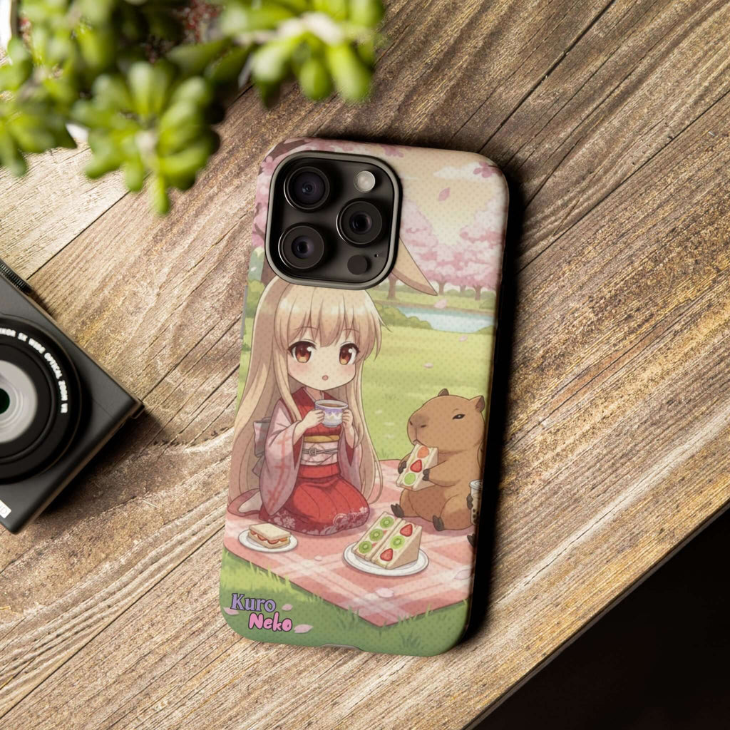 Coque de Téléphone Anime HARU Muse Chibi Pique-nique avec personnage de style anime, oreilles d'animaux, Kuro Neko Shop.