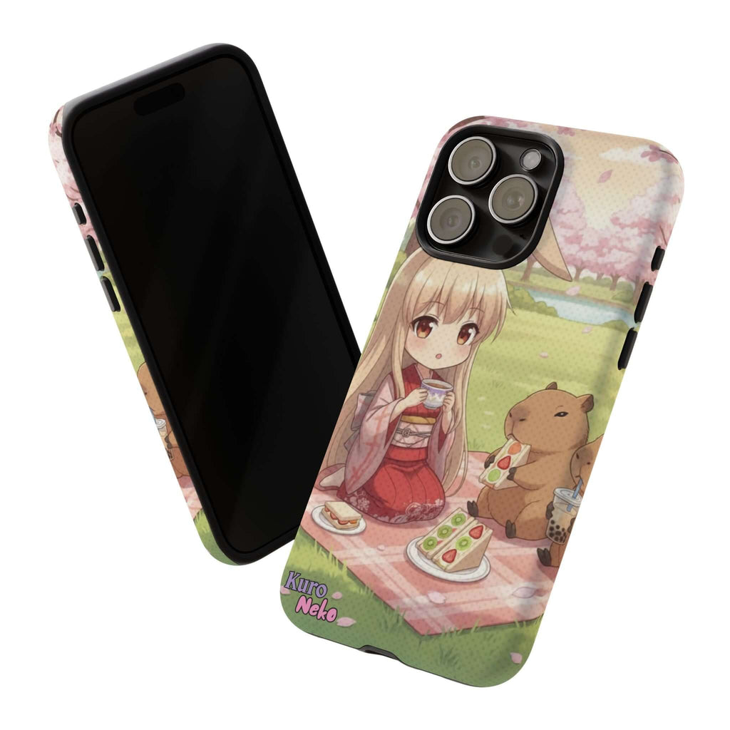 Coque de Téléphone Anime HARU Muse Chibi Pique-nique avec personnages kemonomimi, oreilles d'animaux, style anime, Kuro Neko Shop.