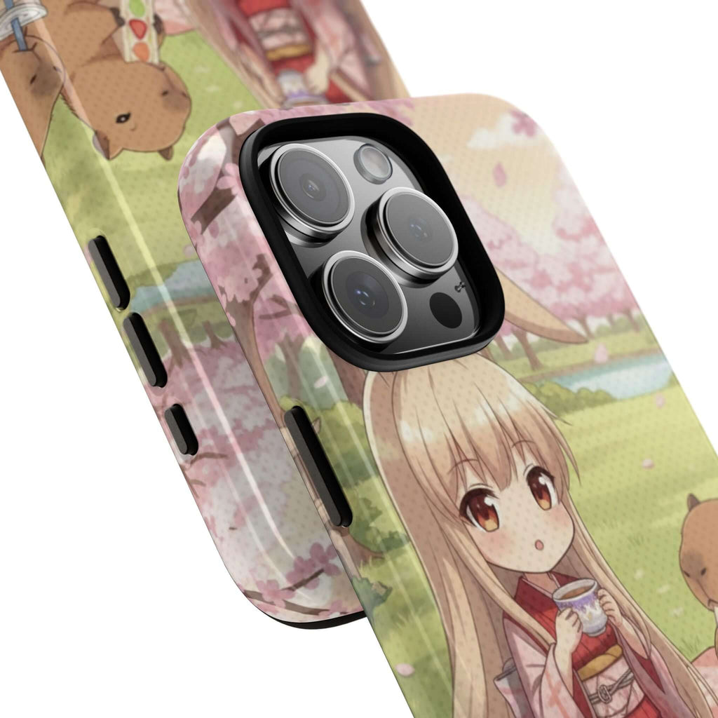 Coque de Téléphone Anime HARU Muse Chibi Pique-nique avec un personnage kemonomimi aux oreilles de lapin, Kuro Neko Shop.