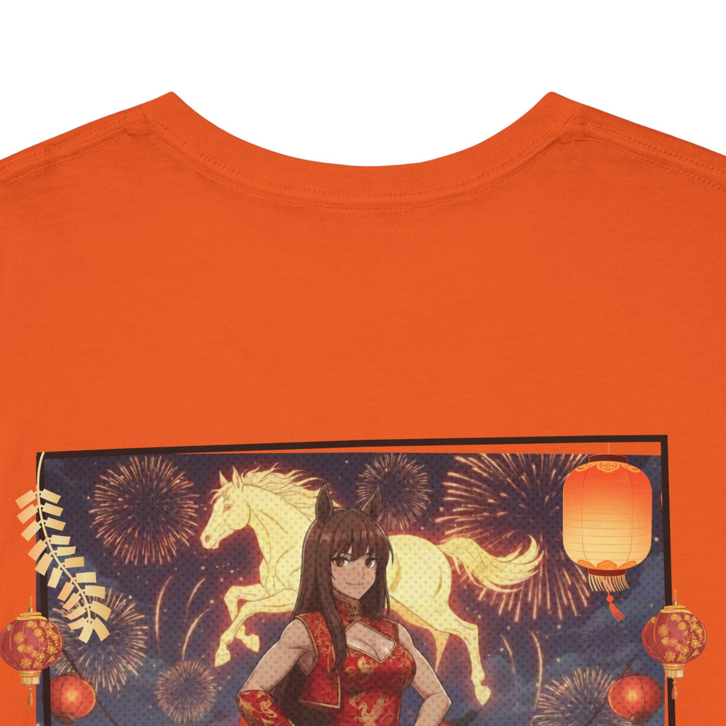 T-shirt Anime AKARI Danse du Zodiaque & Style Cheval, avec Akari au style kemonomimi, oreilles d'animaux et décor festif, Kuro Neko Shop.