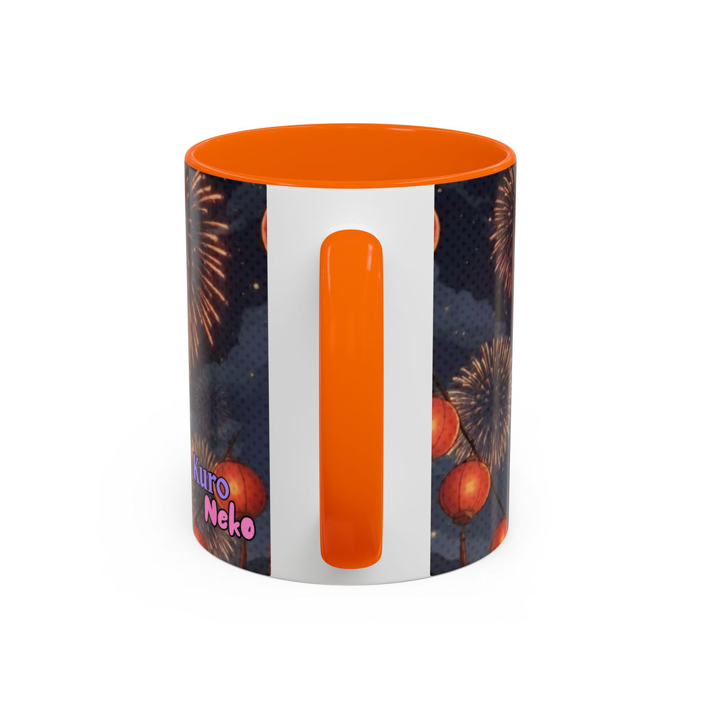 Mug Anime AKARI Cheval de Feu & Style Zodiaque avec décor lanternes et feux d'artifice, Kuro Neko Shop.