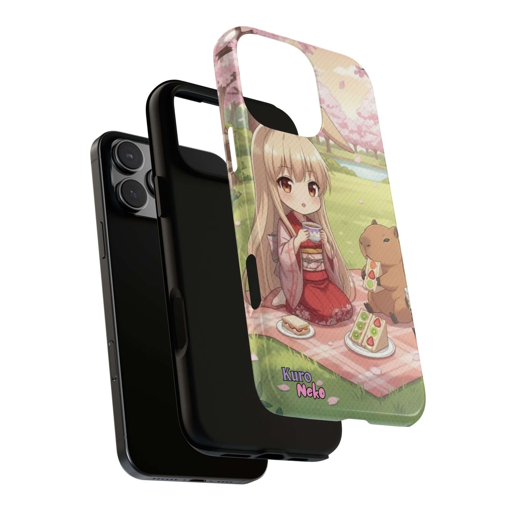 Coque de Téléphone Anime HARU Muse Chibi Pique-nique avec design kemonomimi, oreilles d'animaux, Kuro Neko Shop.