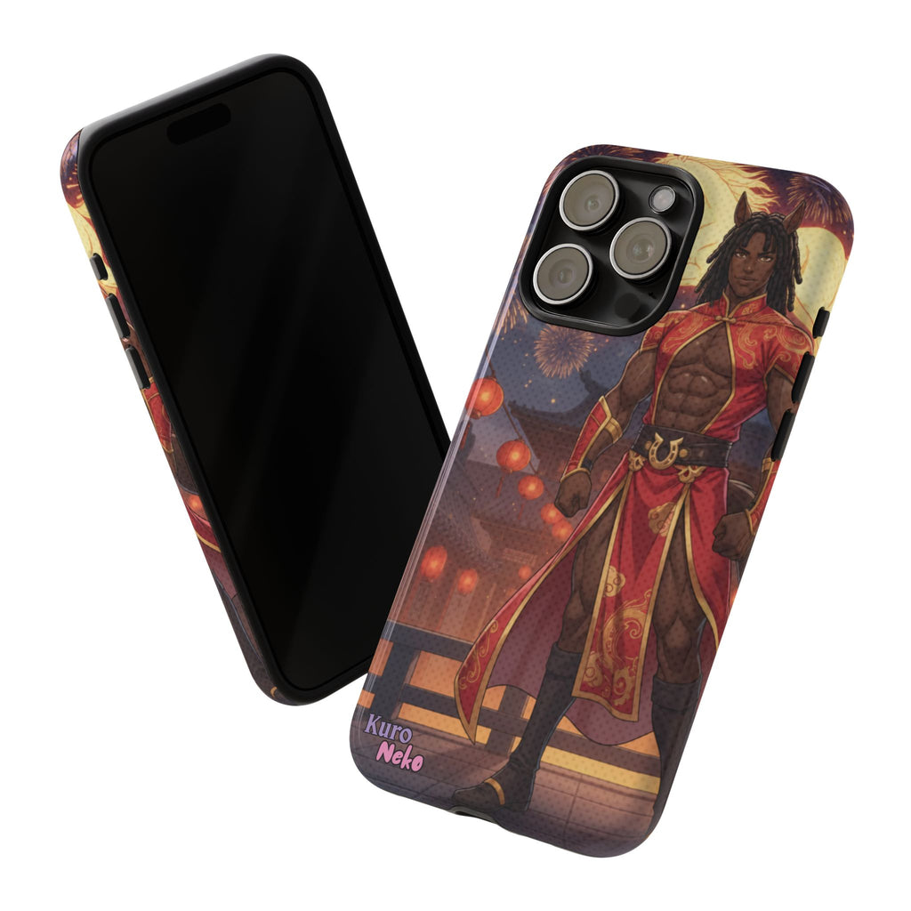Coque téléphone RYO cheval zodiaque vue de profil épaisseur double couche polycarbonate TPU
