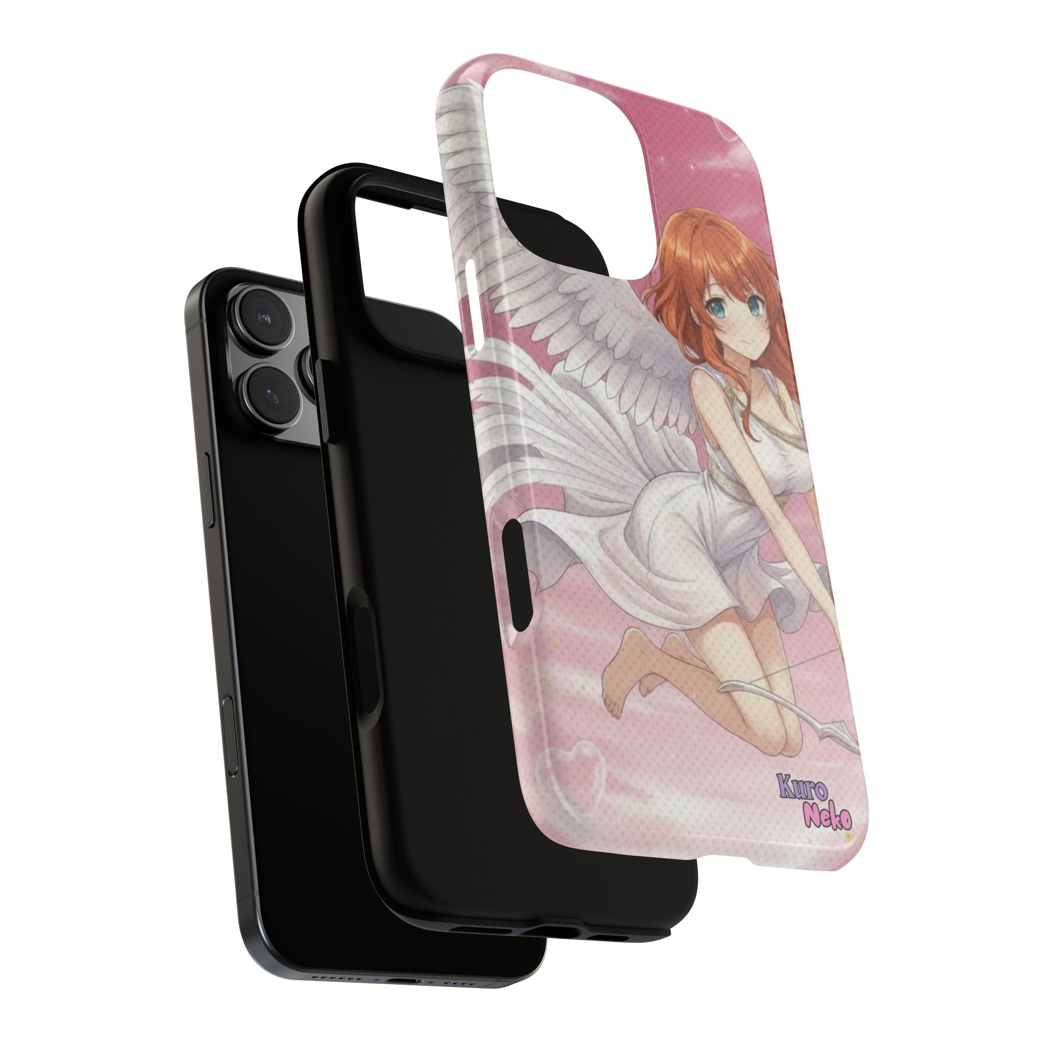 Coque Téléphone Anime AIKO Muse Cygne & Douceur Pastel montrant une fille kemonomimi avec oreilles d'animaux et des ailes blanches, Kuro Neko Shop.