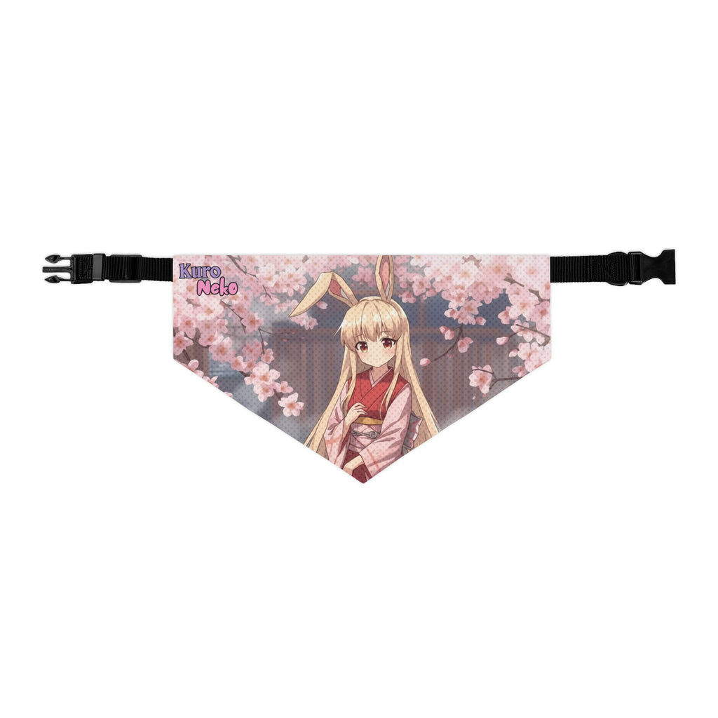 Collier bandana chat & chien Anime HARU avec illustration de lapin sous des cerisiers en fleurs.