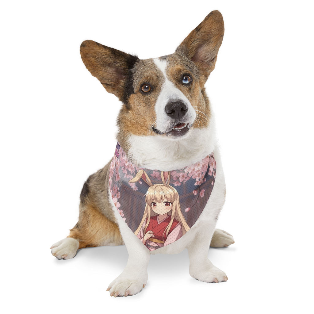 Collier bandana chat & chien Anime HARU Douceur Lapin & Style Kawaii sur un chien corgi, avec design Kemonomimi. Kuro Neko Shop.