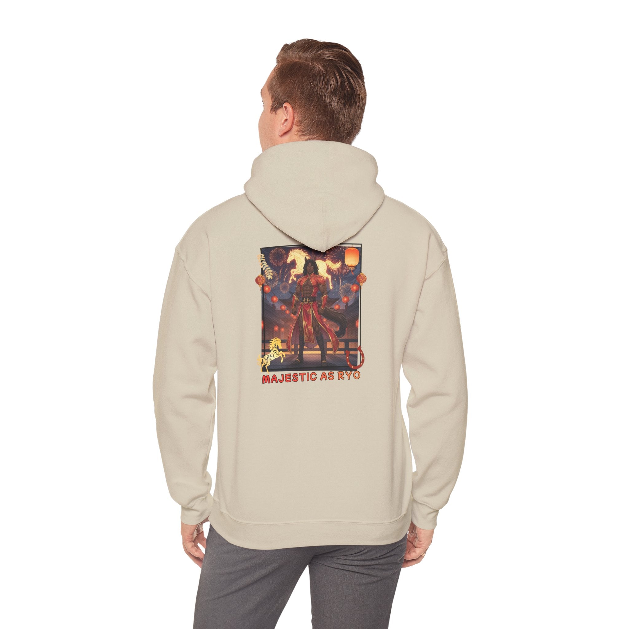 Hoodie anime RYO cheval zodiaque vue arrière Gildan Heavy Blend coton polyester
