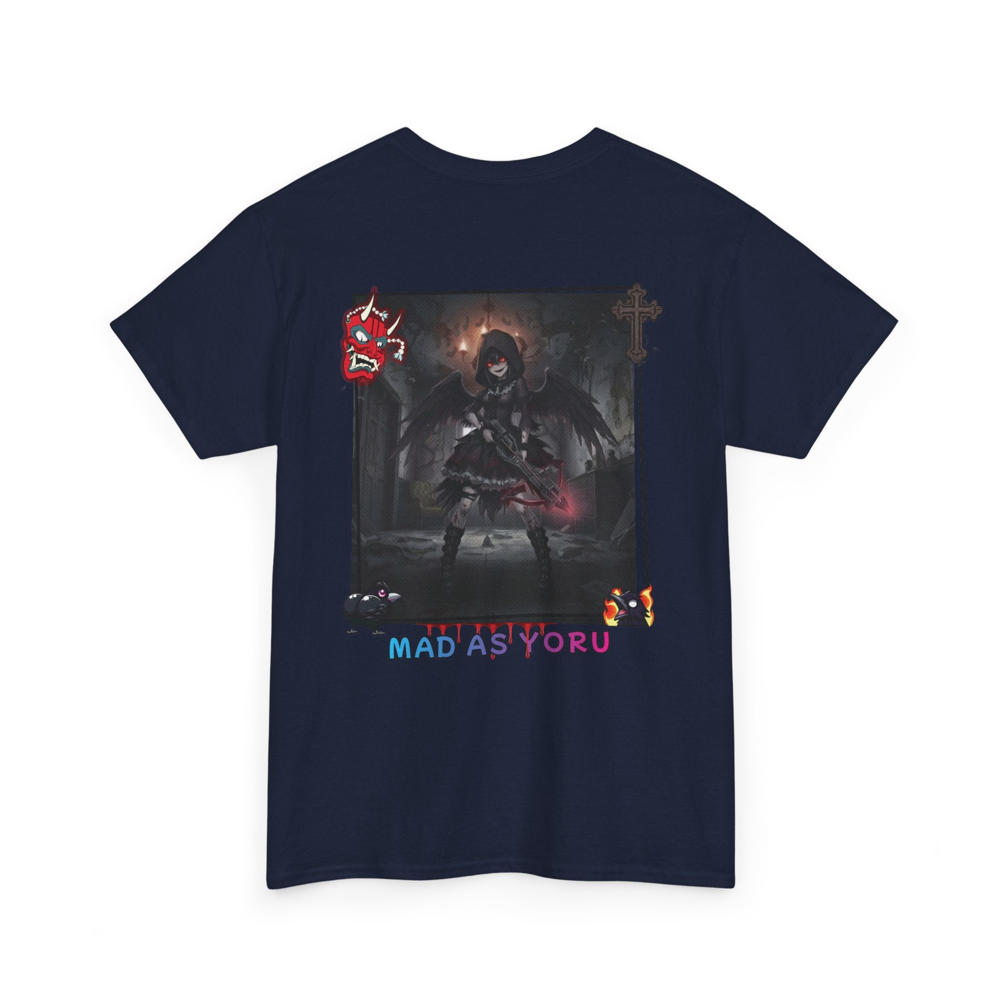 T-shirt Anime YORU Demon Hunter - design sombre avec Yoru corbeau, texte Mad As Yoru et motifs occultes