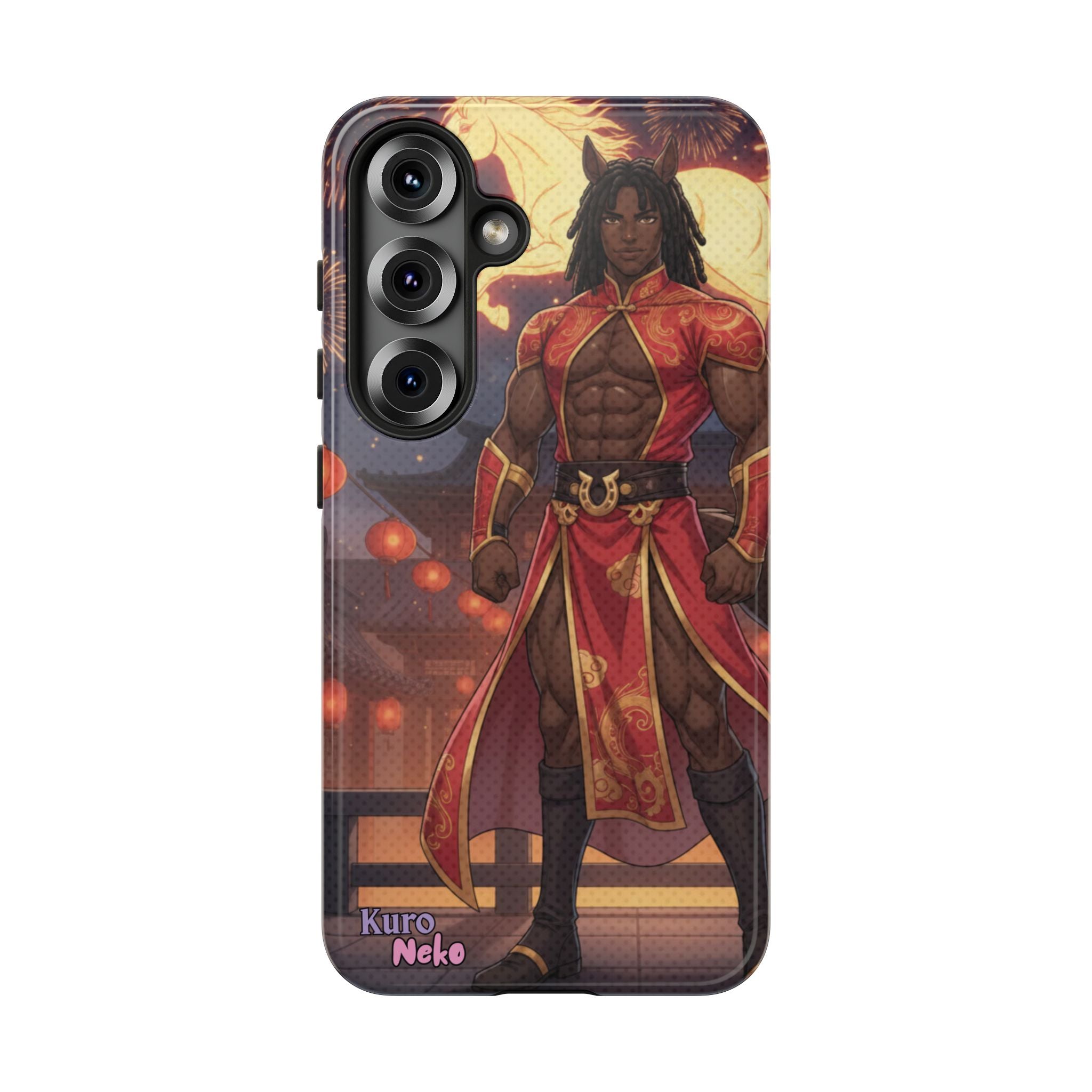 Coque anime RYO Année du Cheval vue arrière design kemonomimi husbando rouge or
