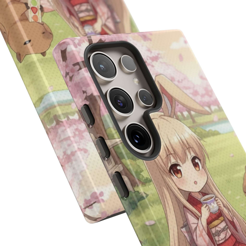 Coque de Téléphone Anime HARU Muse Chibi Pique-nique avec personnage kemonomimi, oreilles d'animaux, et motif printanier - Kuro Neko Shop.