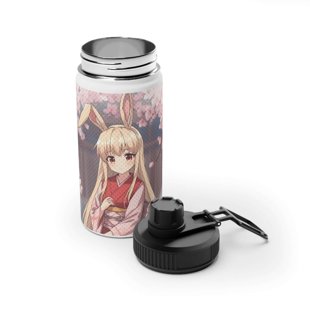 Gourde isotherme Anime HARU avec une illustration de muse lapine, parfaite pour une hydratation zen et kawaii.