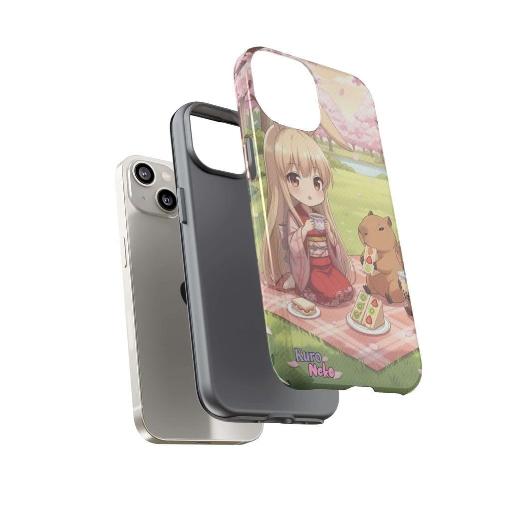 Coque de Téléphone Anime HARU Muse Chibi Pique-nique montrant un personnage avec des oreilles d'animaux, Kuro Neko Shop