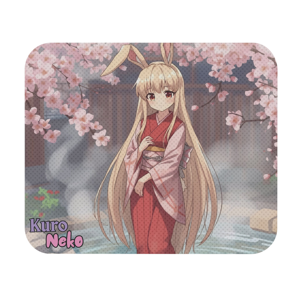Tapis de souris Anime HARU représentant une muse lapine en kimono au milieu de cerisiers en fleurs.