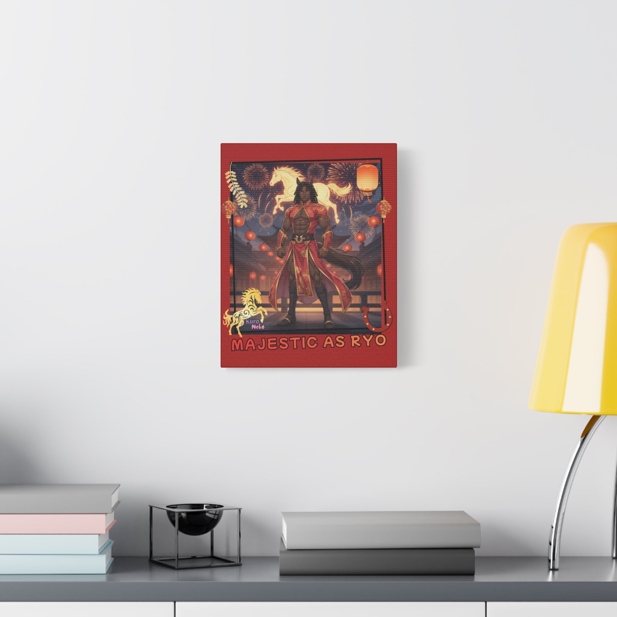 Toile Mate Anime RYO affichée sur un mur avec une décoration élégante et des couleurs vibrantes.