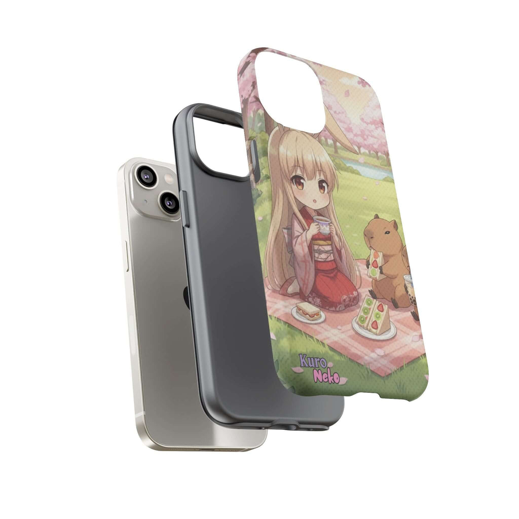 Coque de Téléphone Anime HARU Muse Chibi Pique-nique avec une fille kemonomimi, oreille de lapin, en pique-nique, Kuro Neko Shop.