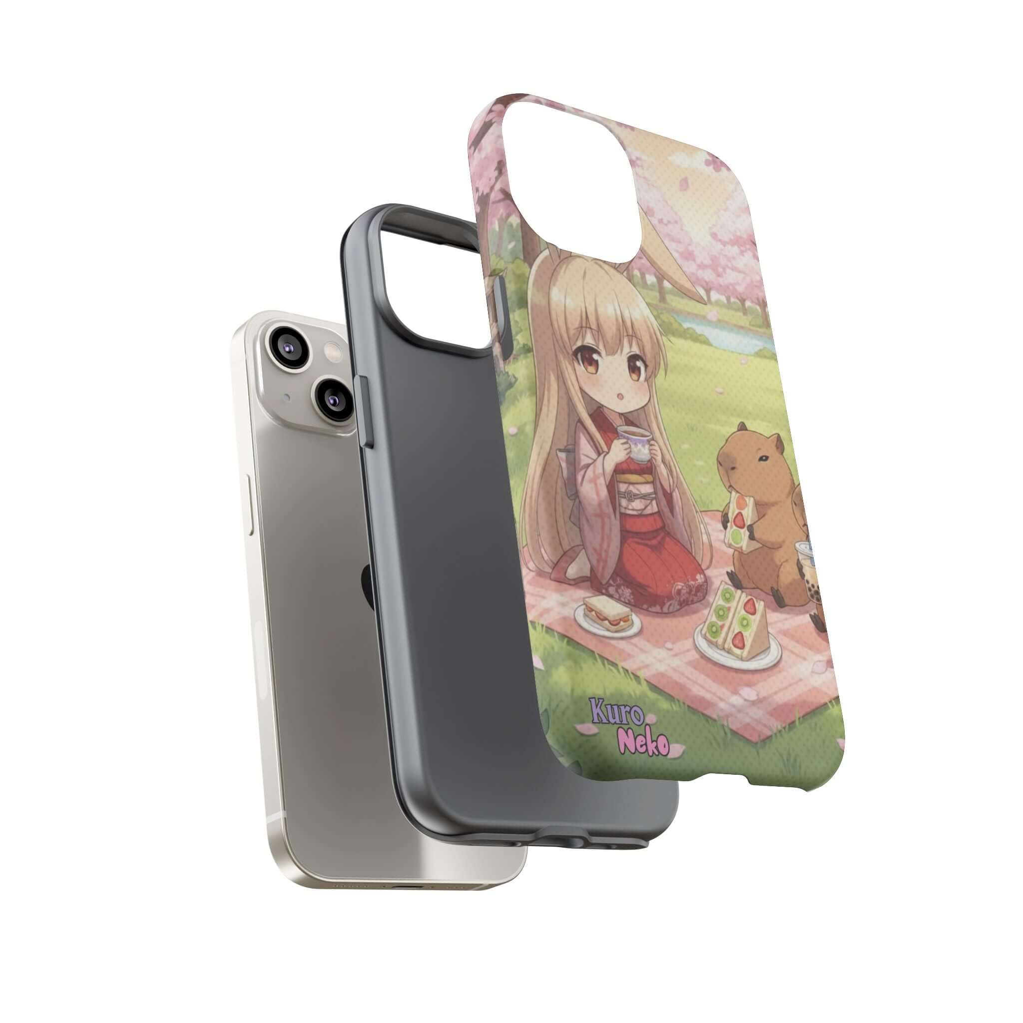 Coque de Téléphone Anime HARU Muse Chibi Pique-nique avec une fille kemonomimi, oreille de lapin, en pique-nique, Kuro Neko Shop.