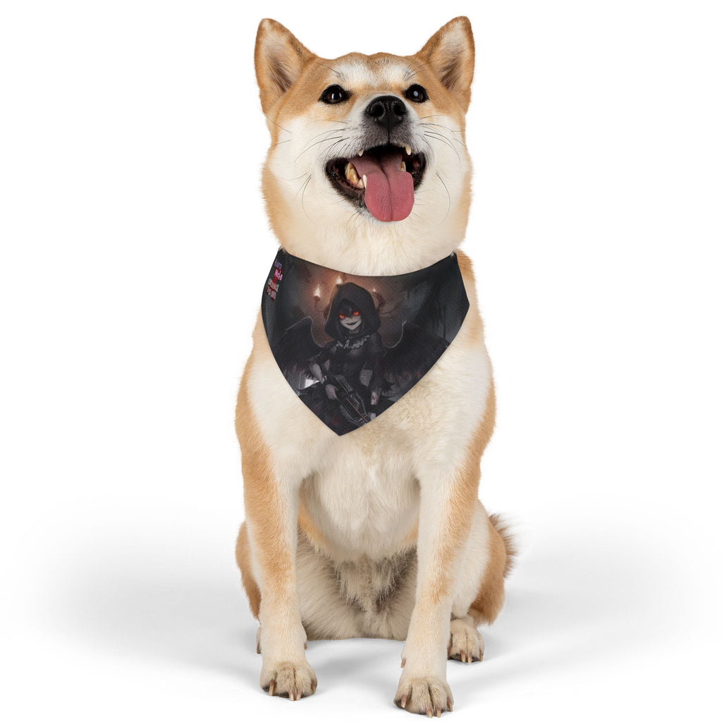 Collier bandana chat & chien Anime YORU sur un chien joyeux, affichant un design inspiré d'Anime.