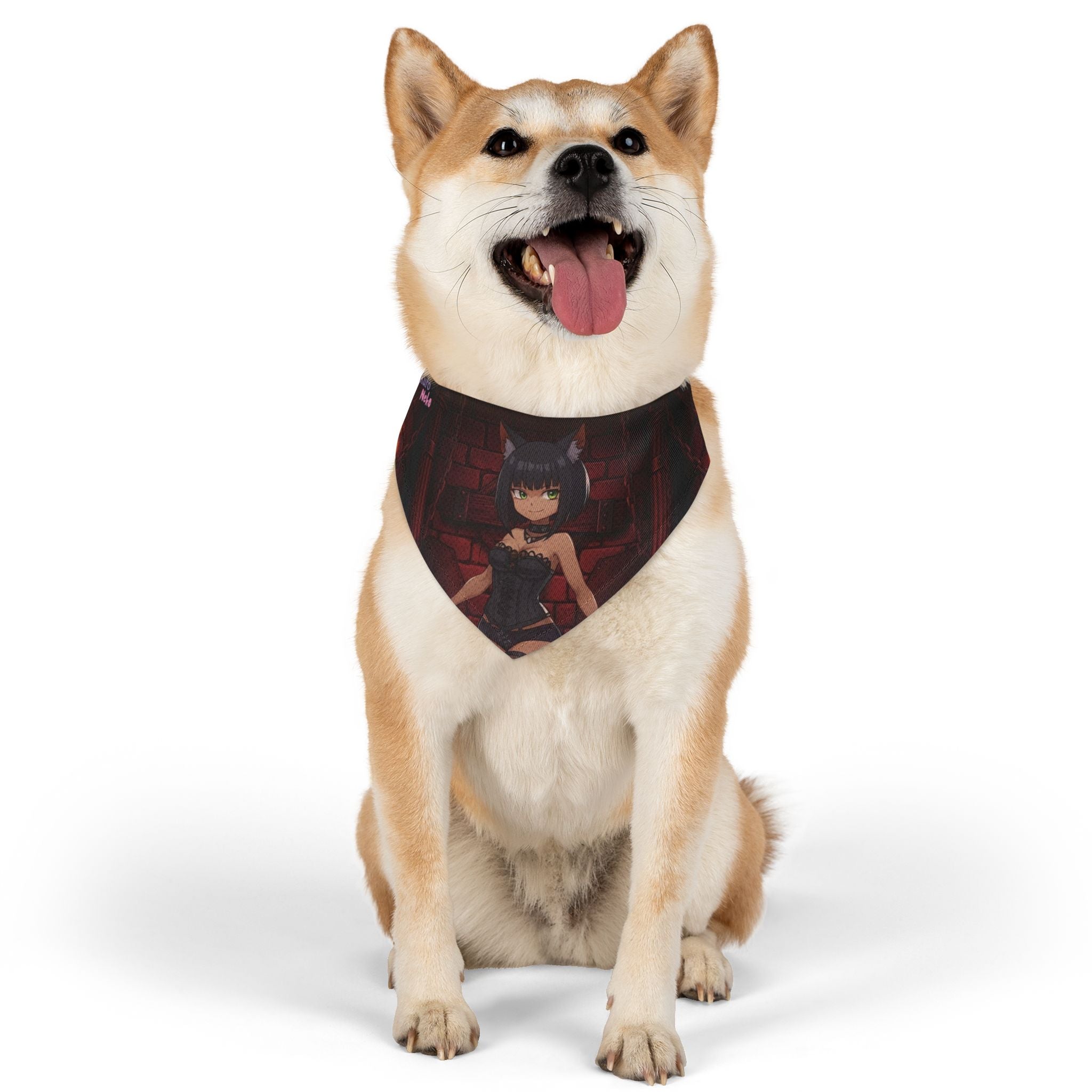 Collier bandana chat & chien Anime YAMI Louve Gothique sur un chien avec un design kemonomimi, oreilles d'animal, Kuro Neko Shop.