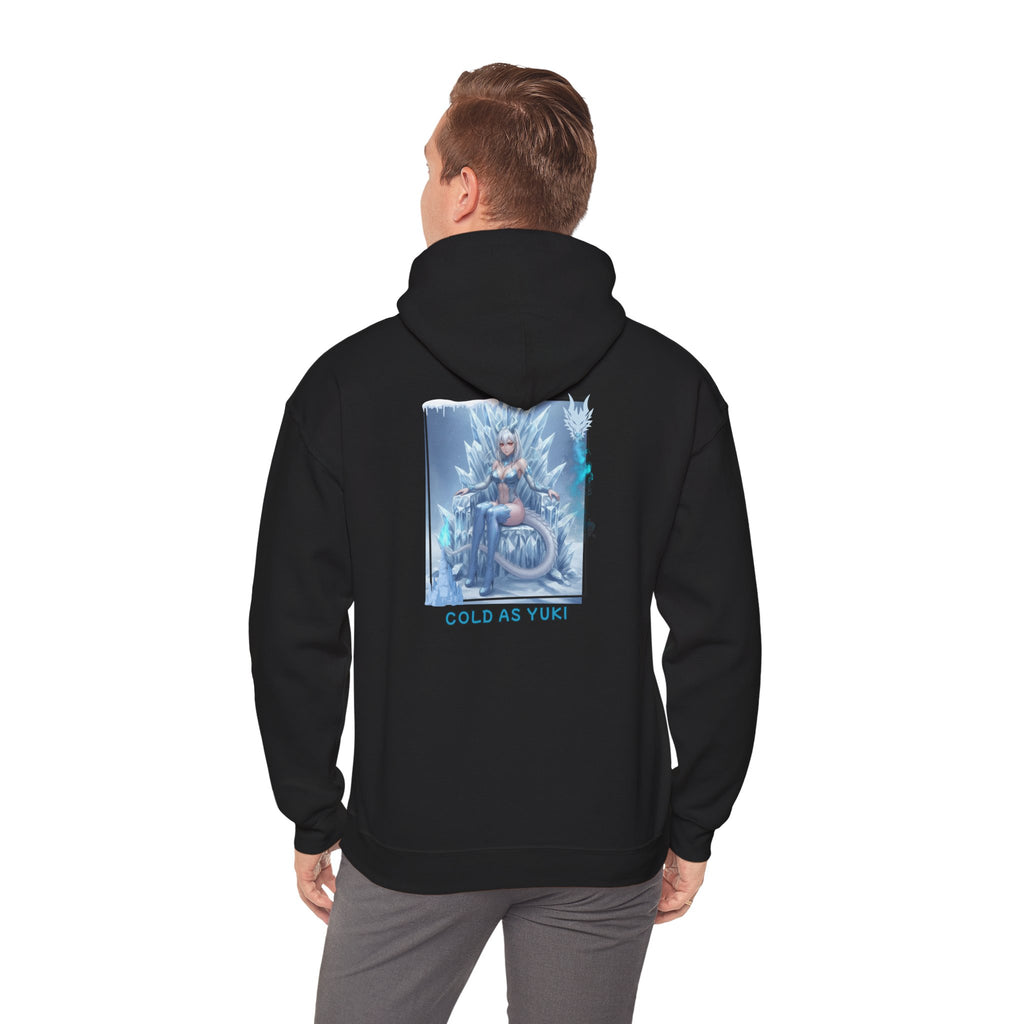 Hoodie noir avec impression anime Waifu YUKI Dragon Girl Reine de Glace sur trône de glace Christmas Gift Hivernal