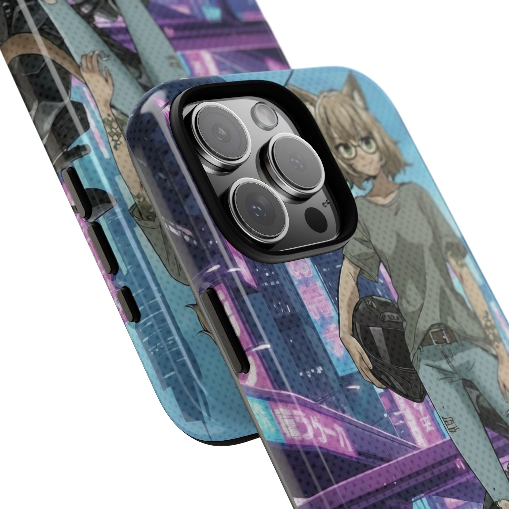 Coque téléphone Anime HANKO Style Cyberpunk & Chatte Rebelle