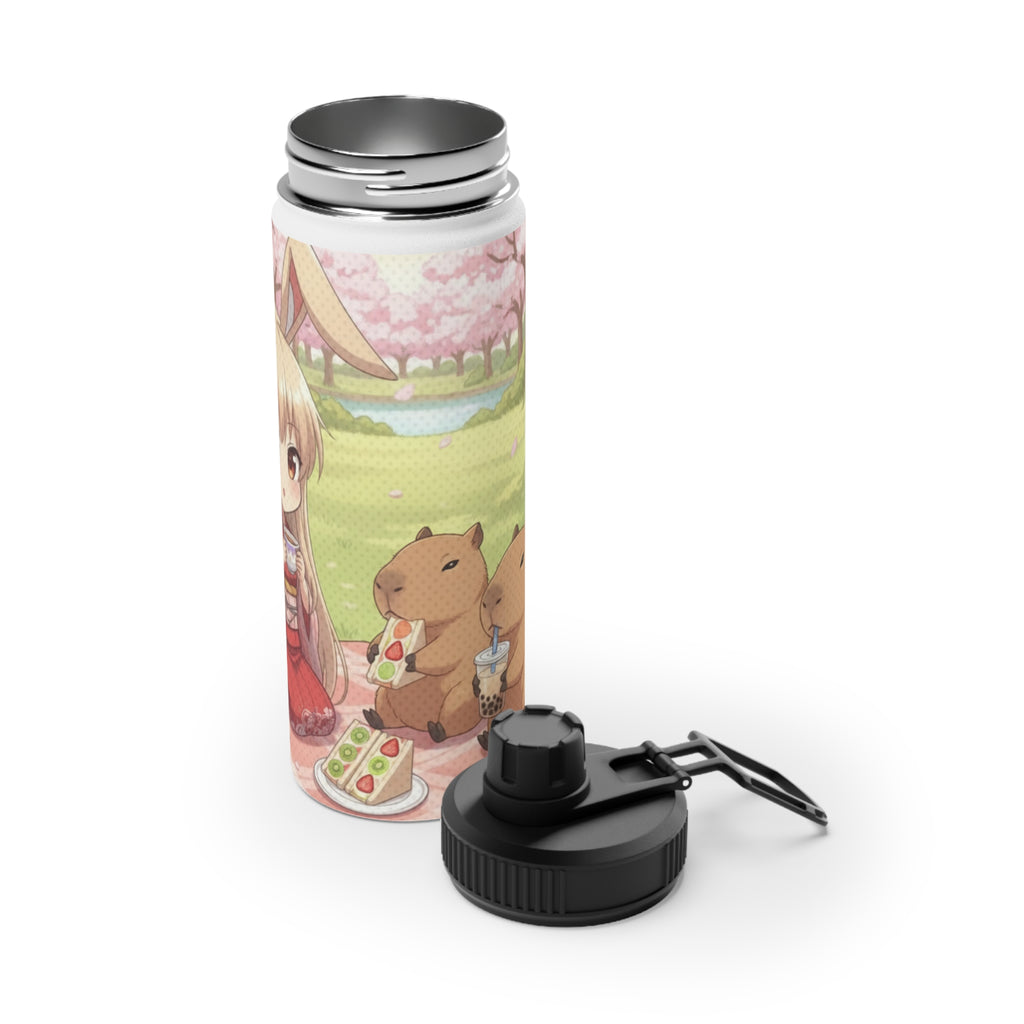 Gourde Isotherme Anime HARU Muse Chibi Pique-nique Sakura avec oreilles d'animaux et capybaras, Kuro Neko Shop