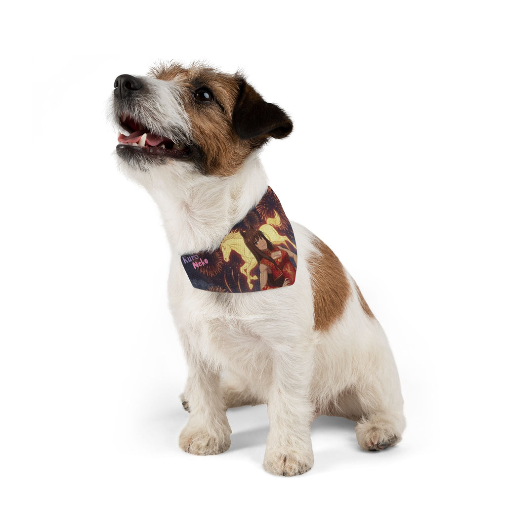 Collier bandana chat & chien Anime AKARI Cheval de Feu & Zodiaque sur un chien joyeux, Kuro Neko Shop.