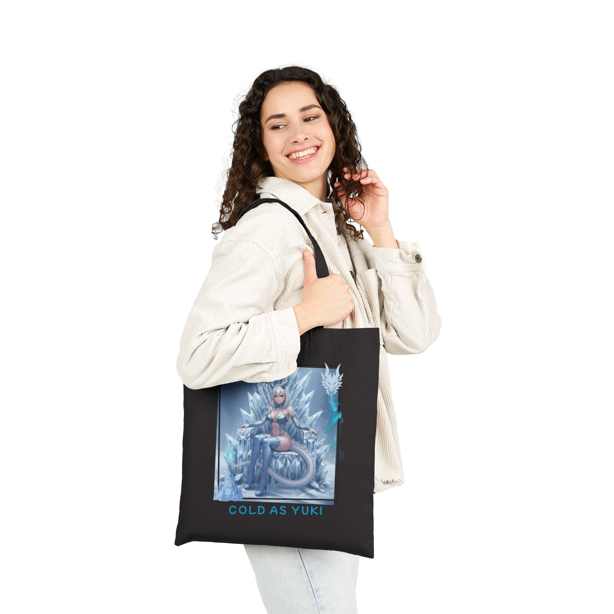 Tote bag Anime YUKI avec une illustration de dragonne de glace et la mention 'COLD AS YUKI'.