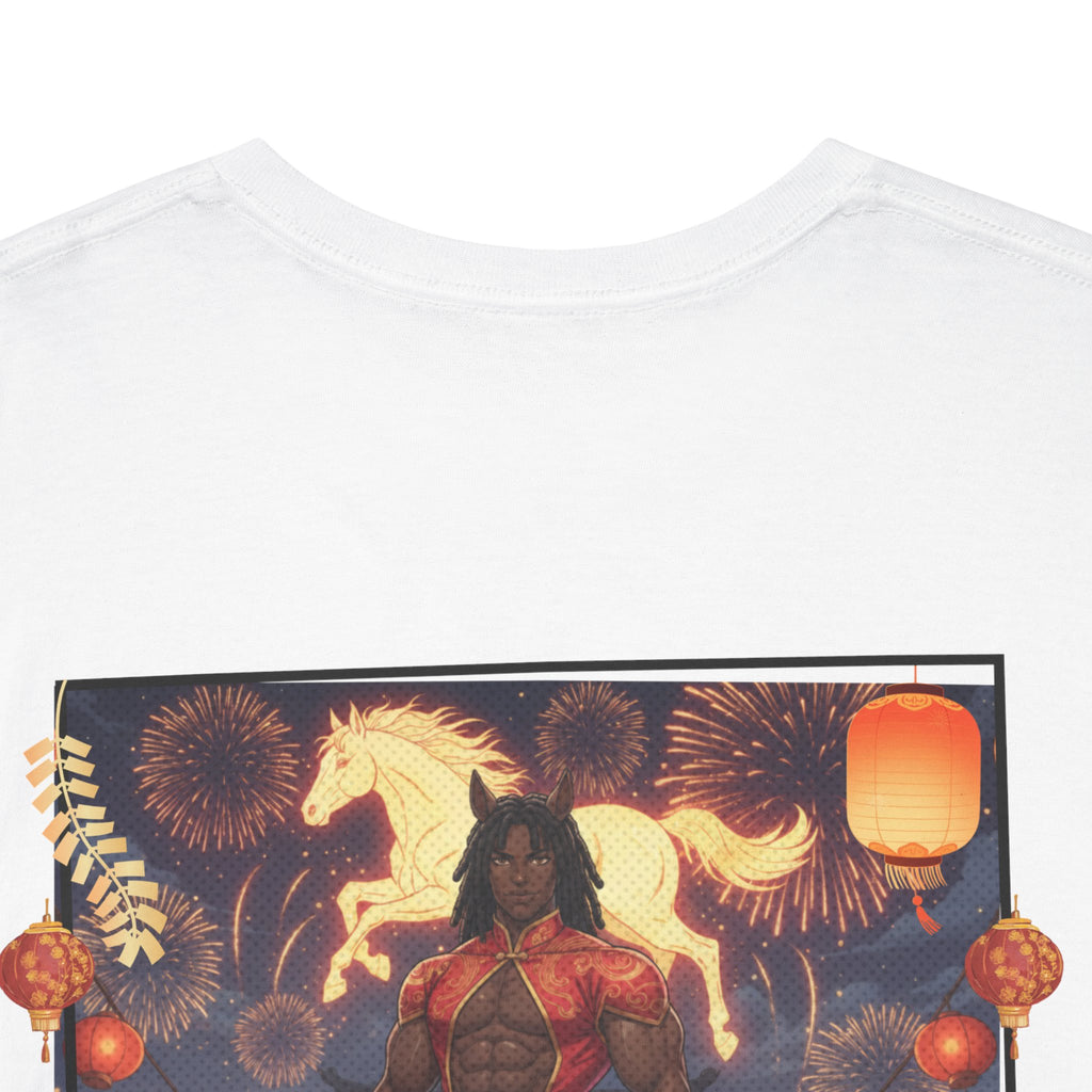T-shirt RYO détail impression haute définition couleurs rouge or lanternes premium
