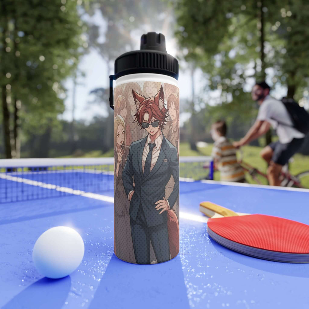 Gourde bouteille isotherme inox blanche 530ml avec illustration Kaito husbando renard kemonomimi élégant, oreilles de renard, anime mystérieux, charme nocturne, construction double paroi, acier inoxydable premium, sans BPA