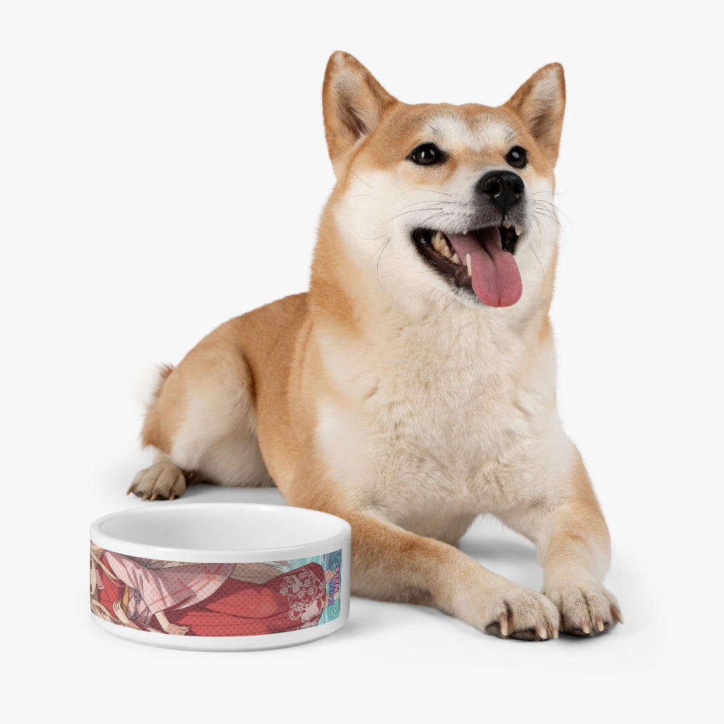 Gamelle chat & chien Anime HARU lapin doux - image d'un chien Shiba Inu près d'une gamelle céramique personnalisée Haru
