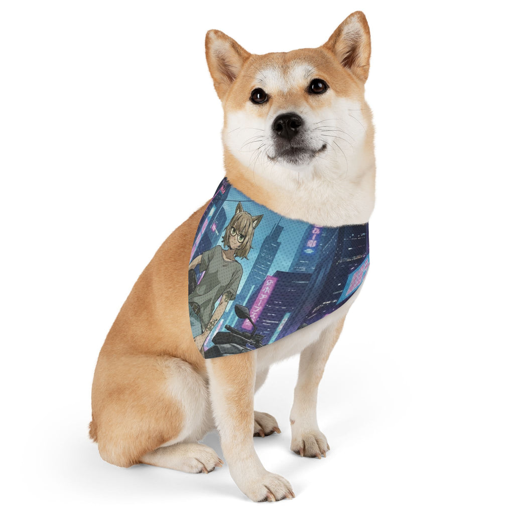 Collier bandana chat & chien HANKO sur un chien, avec design Cyberpunk et style néon.