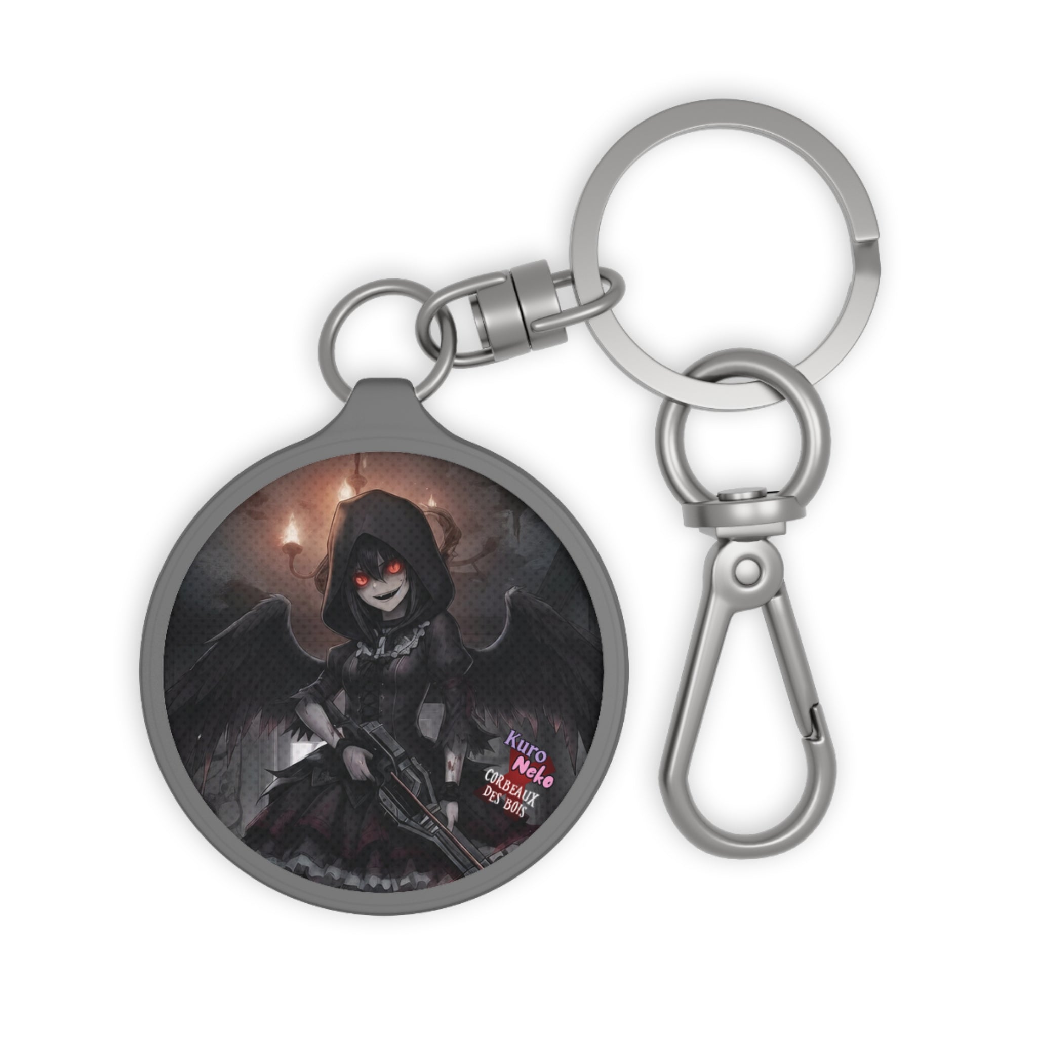 Porte-clés Anime YORU avec motif de muse chasseuse de démons gothique, design sombre et mystérieux.