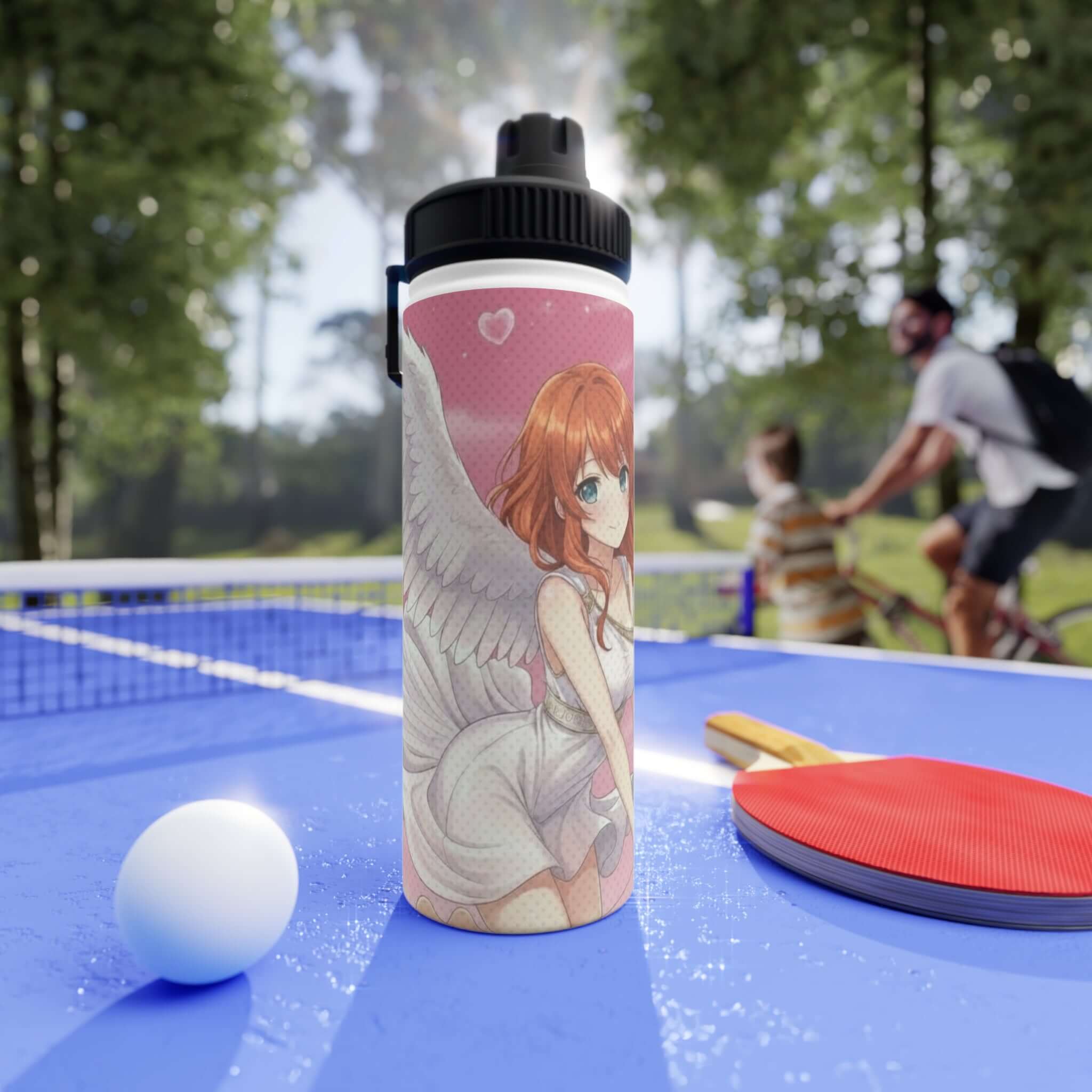Gourde isotherme inox blanche 530ml avec illustration Aiko waifu cygne élégant, kemonomimi anime romantique, construction double paroi, acier inoxydable premium, grâce poétique