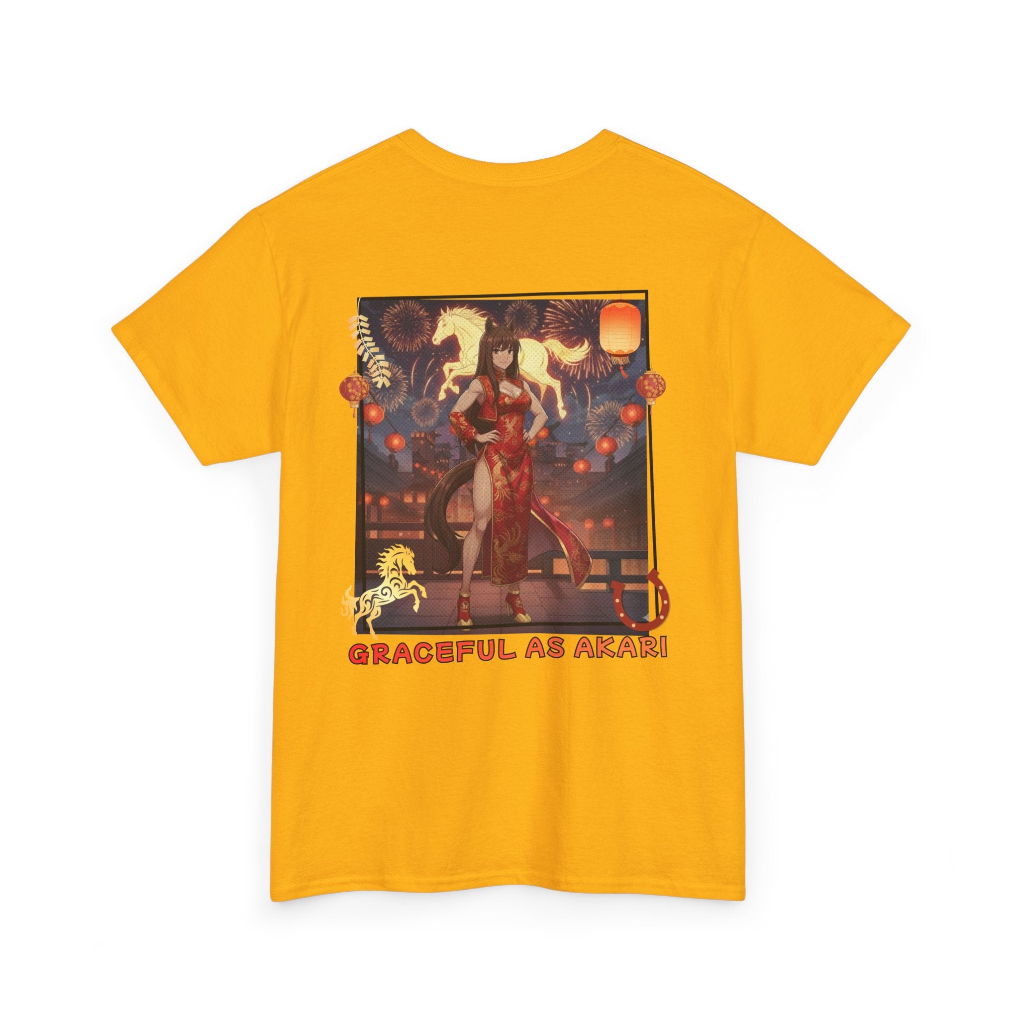T-shirt Anime AKARI avec design élégant et festif, inspiré de la danse du zodiaque et de l'esprit de l'année du Cheval.