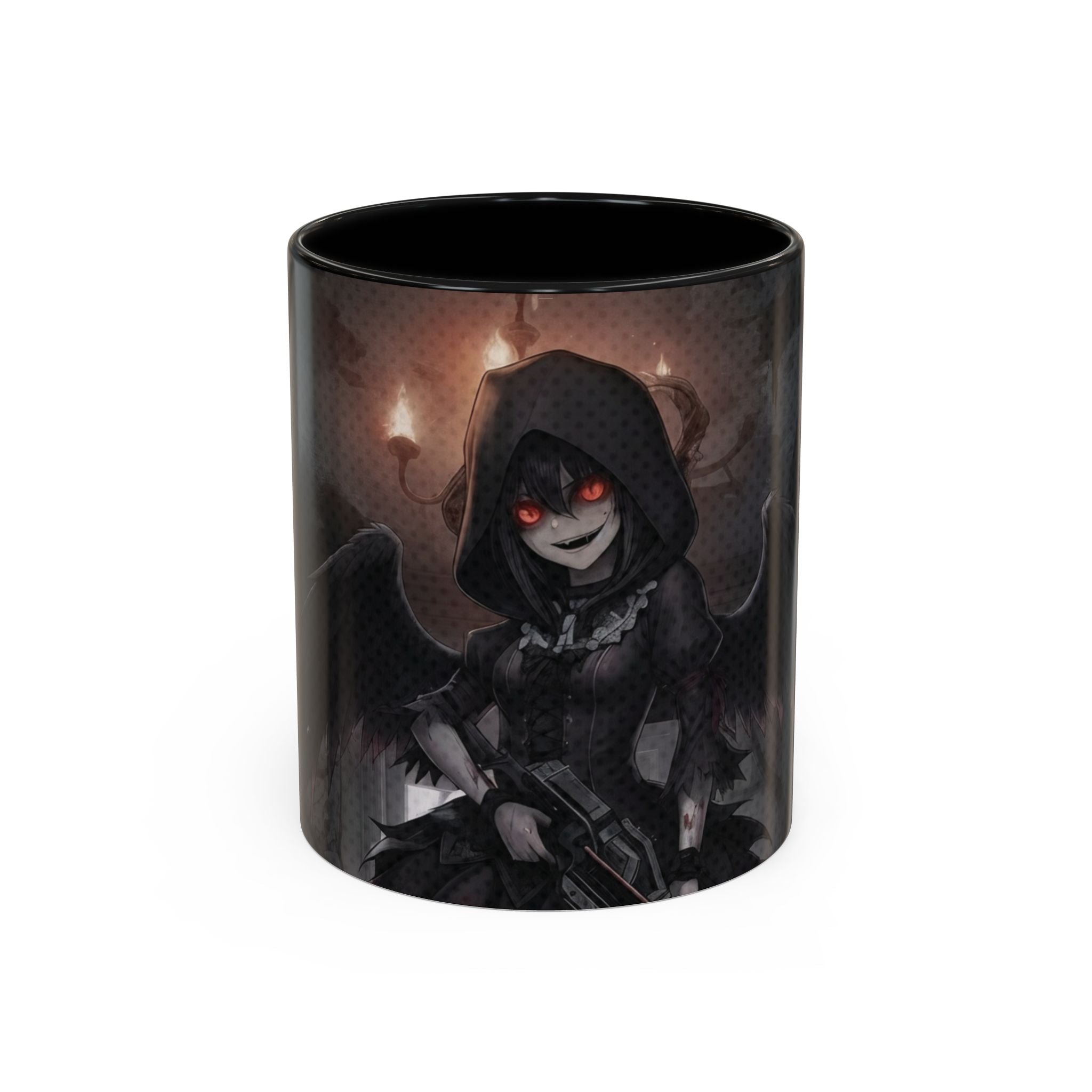Mug Anime YORU avec illustration d'une muse sombre, idéal pour les amateurs d'anime et de gothic.