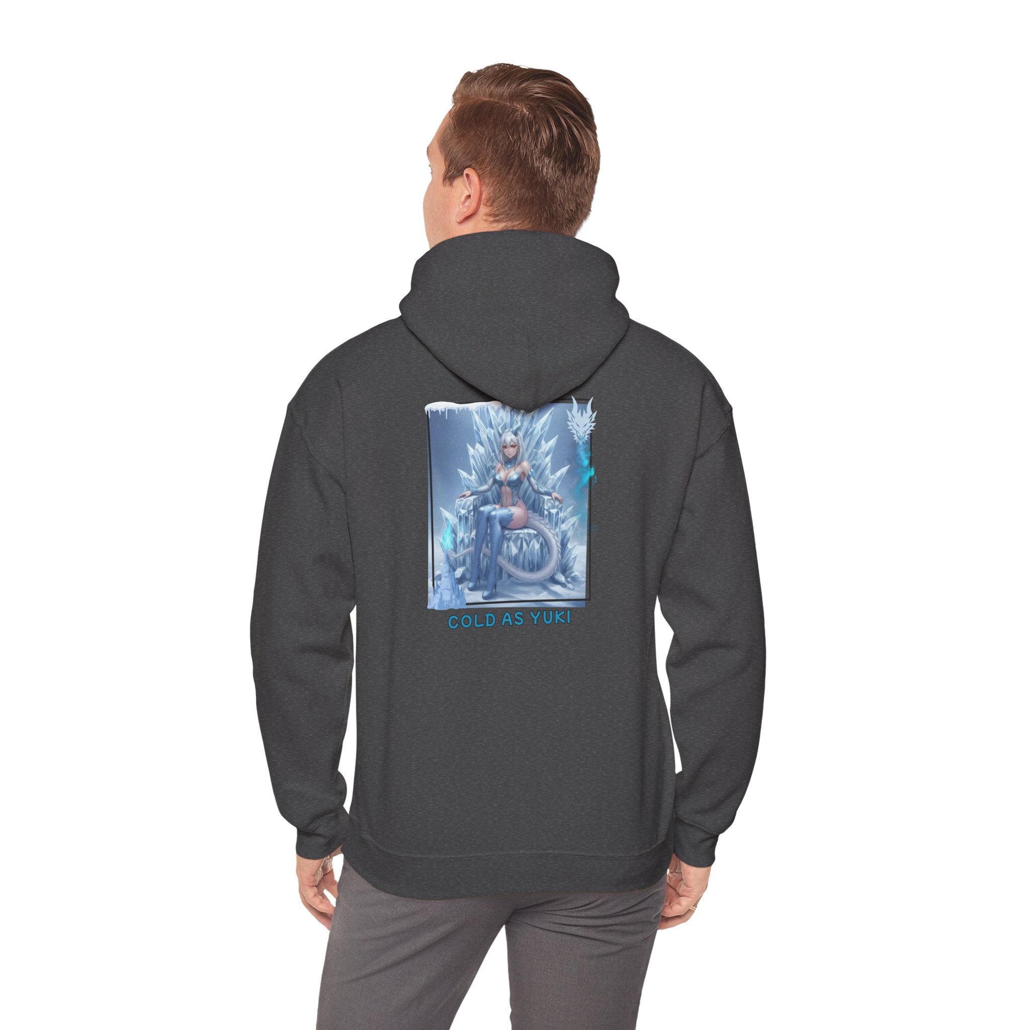 Hoodie gris avec impression anime Waifu YUKI Dragon Girl Reine de Glace sur trône de glace Christmas Gift Hivernal