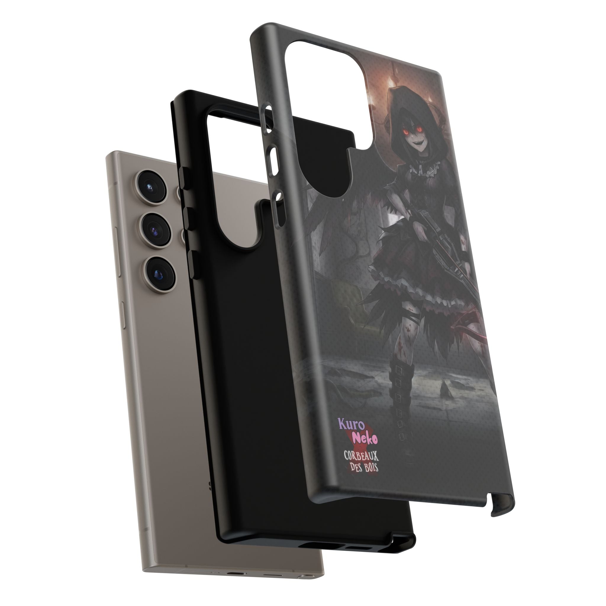 Anime Phone Case – Mad as Yoru Crow Waifu Kemonomimi design showcasing gothic horror with dark elements and intense character.