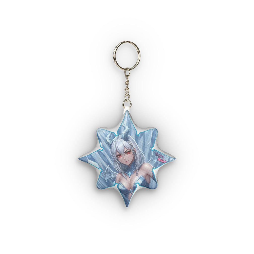 Porte-clés Peluche Anime YUKI représentant un personnage féminin sur un fond glacé, accessoire doux et puissant.