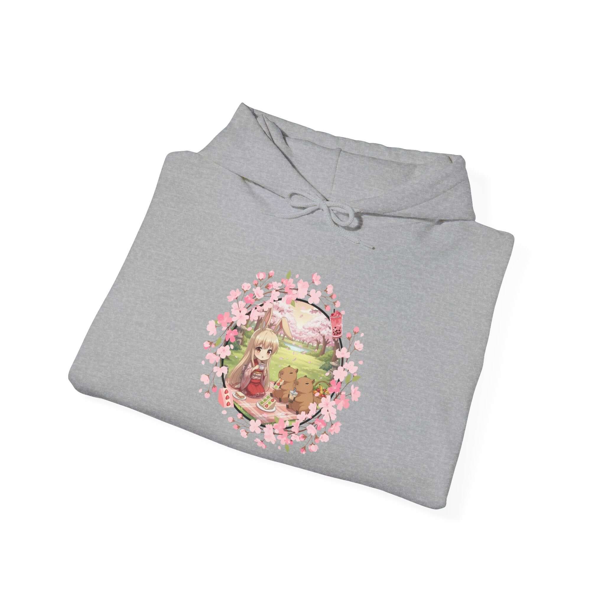 Sweat à capuche Anime HARU Muse Chibi Pique-nique Sakura avec design de personnage kemonomimi par Kuro Neko Shop.