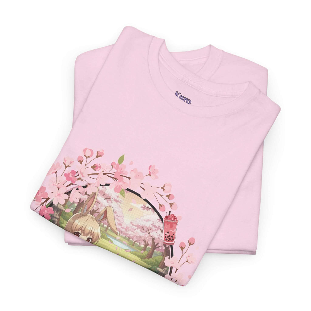 T-shirt Anime HARU Muse Chibi Pique-nique Sakura avec design de sakura et lapin kemonomimi, Kuro Neko Shop.
