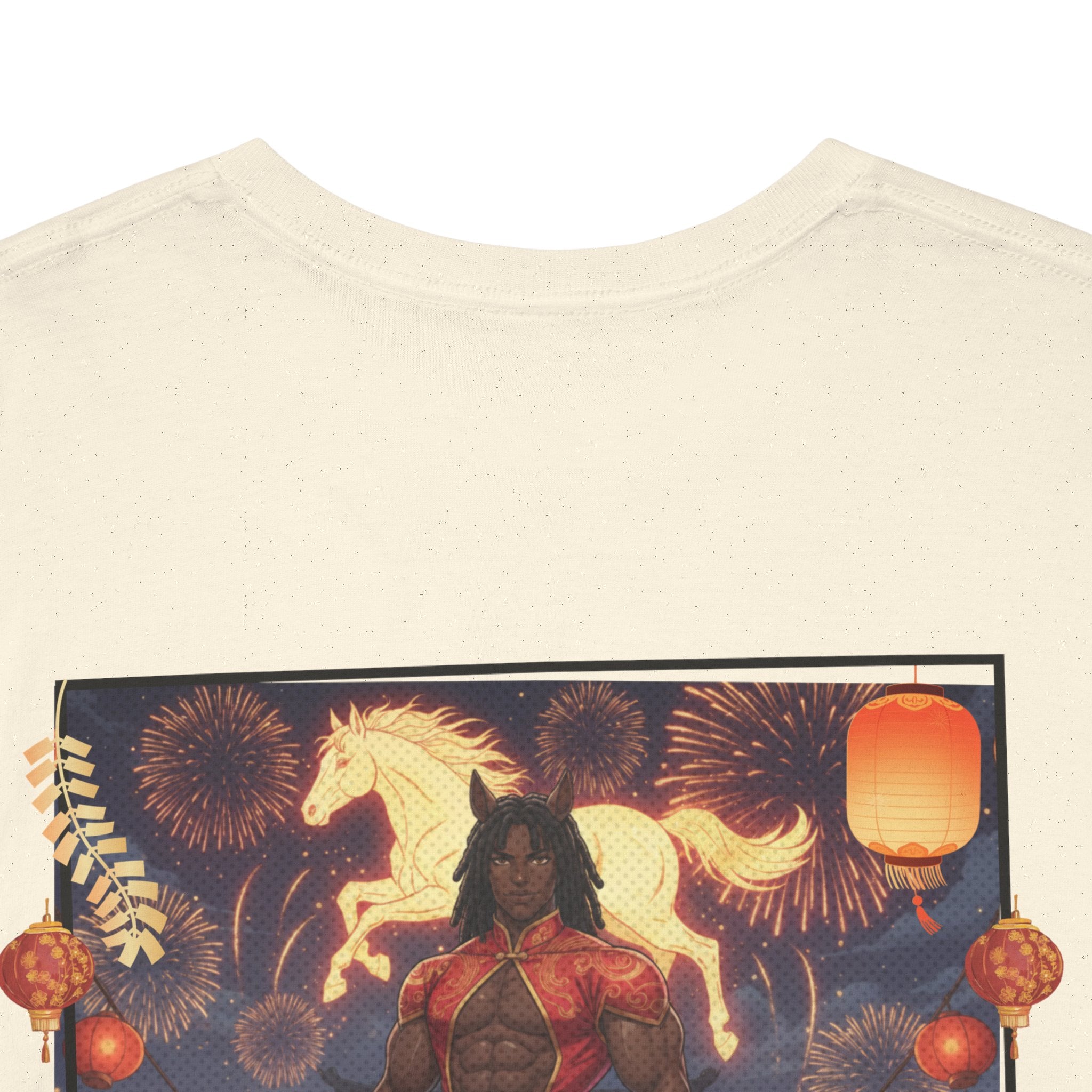 T-shirt RYO détail impression haute définition couleurs rouge or lanternes premium
