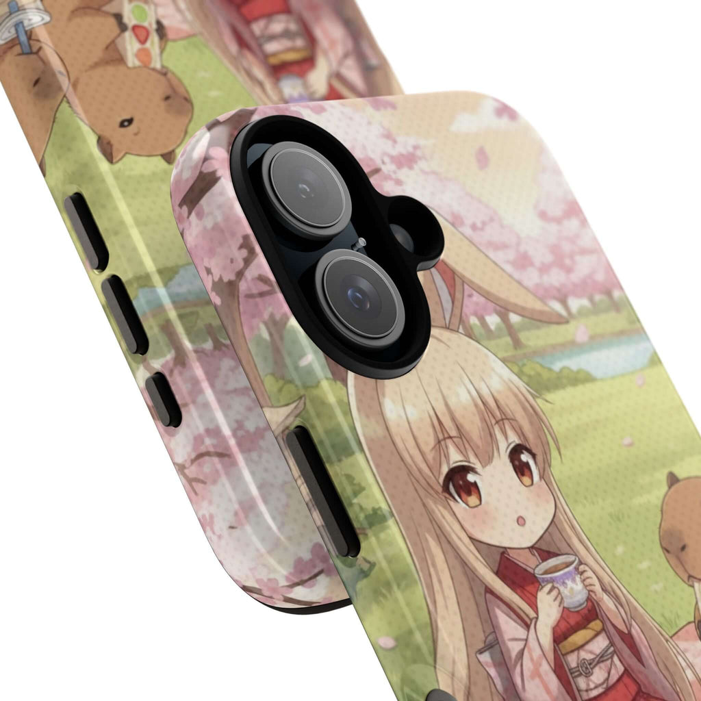 Coque de Téléphone Anime HARU Muse Chibi Pique-nique avec lapine kemonomimi et oreilles, style anime, Kuro Neko Shop.