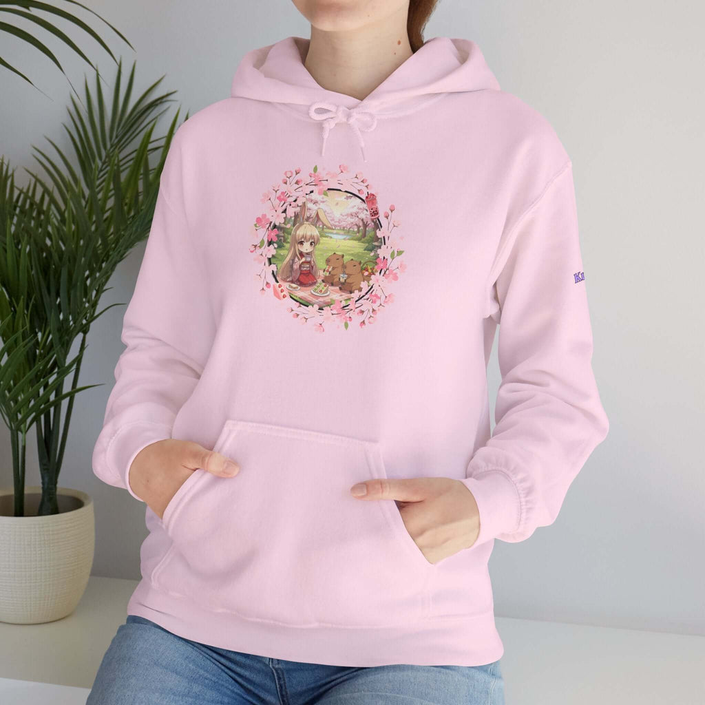 Sweat à capuche Anime HARU Muse Chibi Pique-nique Sakura avec design fleuri et personnage Kemonomimi, Kuro Neko Shop