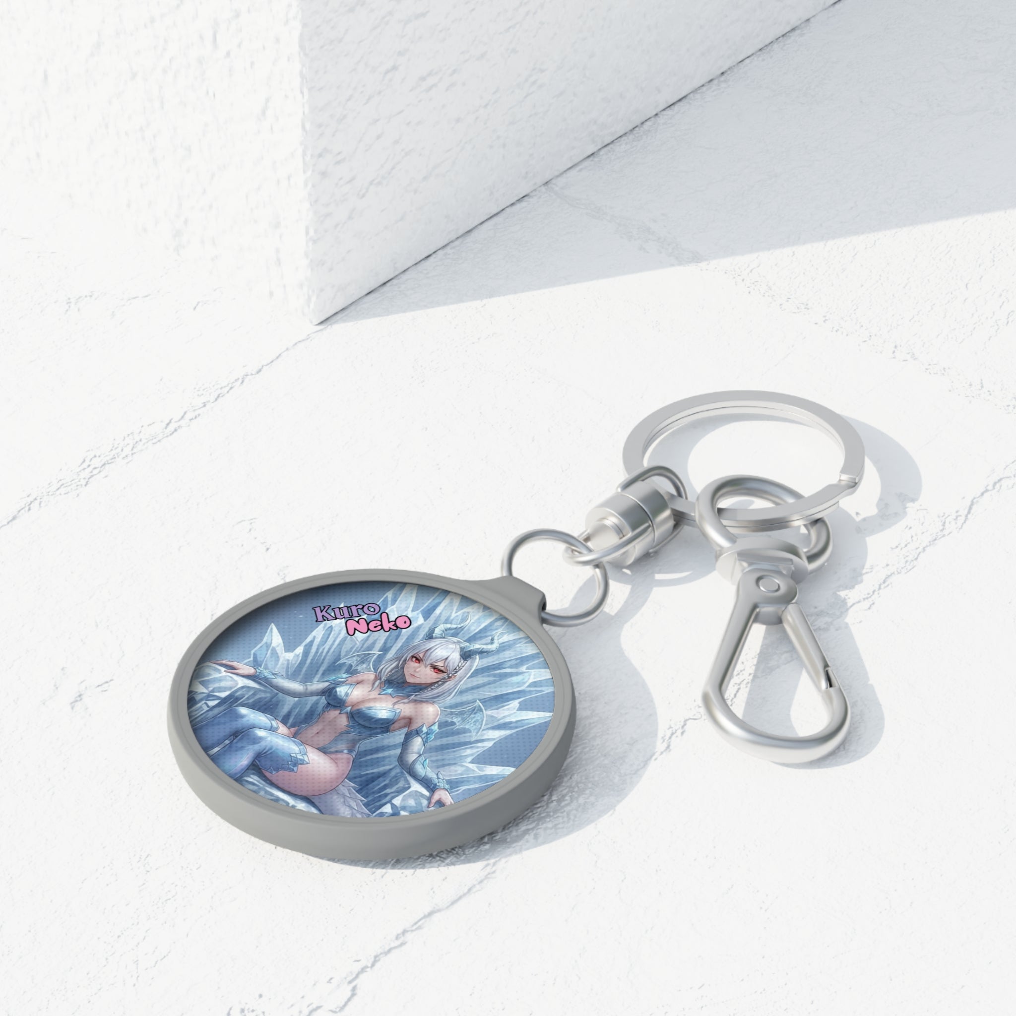 Porte-clés Anime YUKI avec design de personnage entouré de glace et dragonne. Magie de l'hiver et style unique.